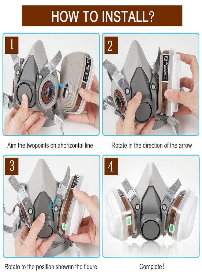 Serplex طقم قناع تنفس Serplex® مع نظارات مضادة للضباب، وفلاتر 6001 وفلاتر قطنية، قناع تنفس قابل لإعادة الاستخدام للمواد الكيميائية والغازات، مناسب للطلاء، والغازات، والغبار، واللحام، والأبخرة العضوية، وراتنج الإيبوكسي. - Image 5